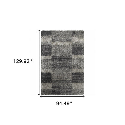 8' x 11' Gray Geometric Shag Power Loom Area Rug
