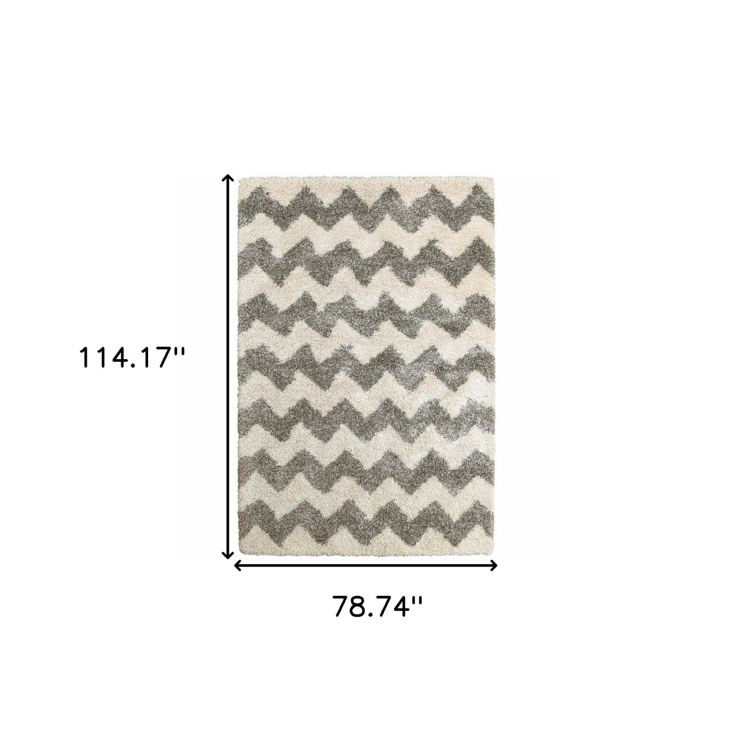 6' X 9' Grey And Ivory Geometric Shag Power Loom Stain Resistant Area Rug