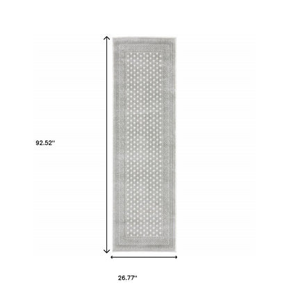 2' X 8' White And Grey Oriental Power Loom Stain Resistant Runner Rug