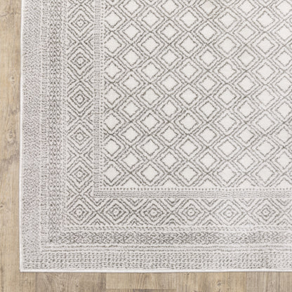 2' X 8' White And Grey Oriental Power Loom Stain Resistant Runner Rug