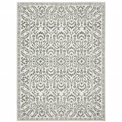 3' X 5' Grey And White Floral Power Loom Stain Resistant Area Rug