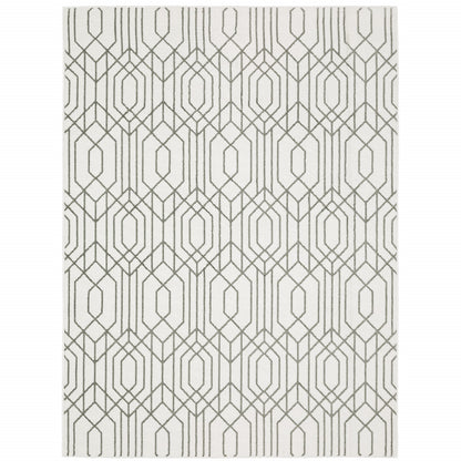 8' X 11' White And Grey Geometric Power Loom Stain Resistant Area Rug