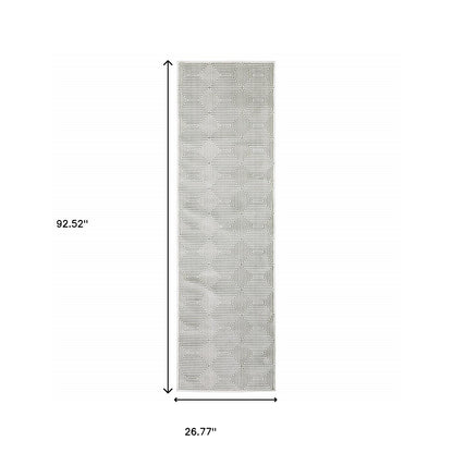 2' X 8' Grey And White Geometric Power Loom Stain Resistant Runner Rug