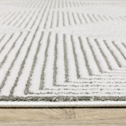 3' X 5' Grey And White Geometric Power Loom Stain Resistant Area Rug