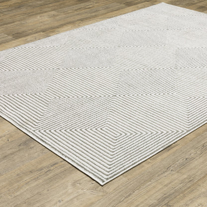 8' X 11' Grey And White Geometric Power Loom Stain Resistant Area Rug