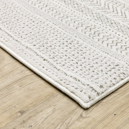 8' X 11' White And Grey Geometric Power Loom Stain Resistant Area Rug