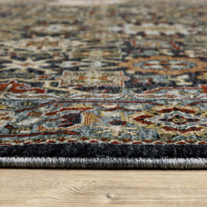 2' X 8' Blue And Beige Oriental Power Loom Runner Rug With Fringe