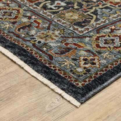 8' X 11' Blue Red Beige Orange Green And Rust Oriental Power Loom Stain Resistant Area Rug With Fringe