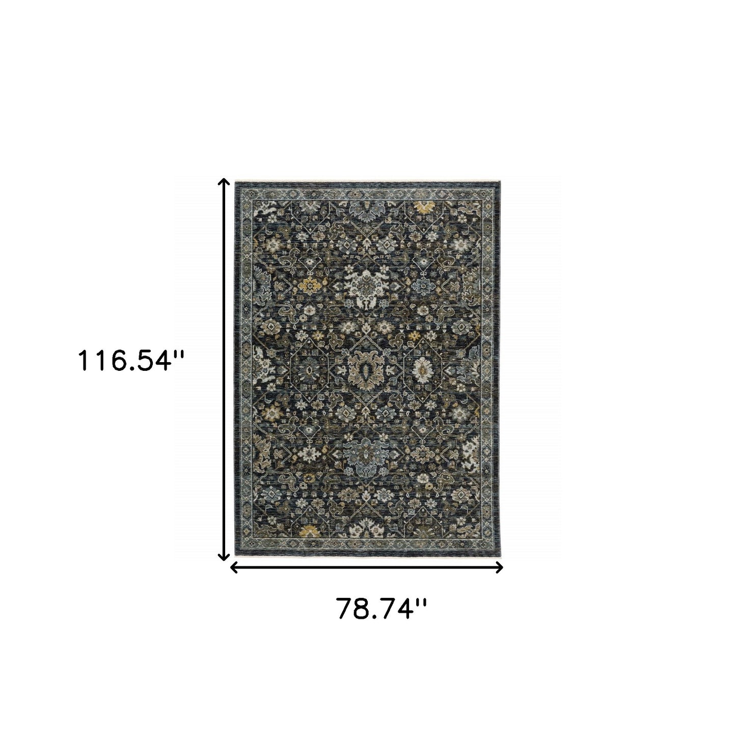 6' X 9' Blue Ivory Grey Gold Green And Brown Oriental Power Loom Stain Resistant Area Rug With Fringe