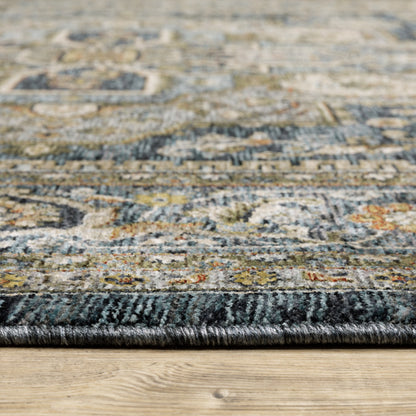 6' X 9' Blue Taupe Grey Green Rust Tan Beige And Gold Oriental Power Loom Stain Resistant Area Rug With Fringe