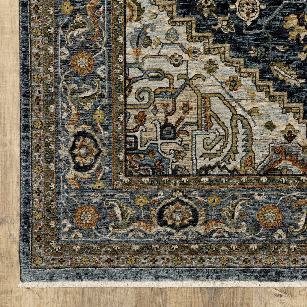 6' X 9' Blue Taupe Grey Green Rust Tan Beige And Gold Oriental Power Loom Stain Resistant Area Rug With Fringe