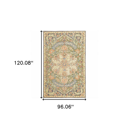 8' x 10' Blue and Green Oriental Hand Tufted Area Rug