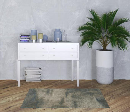 3' X 5' Grey And Teal Blue Abstract Power Loom Stain Resistant Area Rug