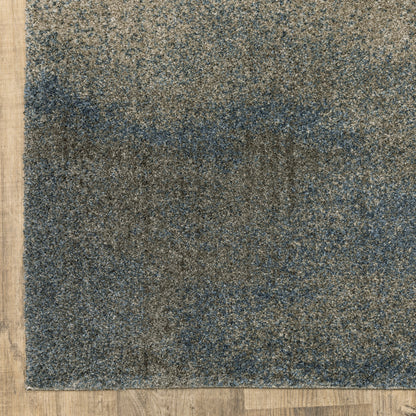 8' X 11' Grey And Teal Blue Abstract Power Loom Stain Resistant Area Rug