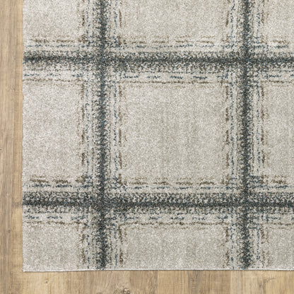 2' X 8' Grey Teal And Beige Geometric Power Loom Stain Resistant Runner Rug