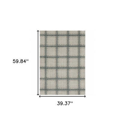 3' X 5' Grey Teal And Beige Geometric Power Loom Stain Resistant Area Rug
