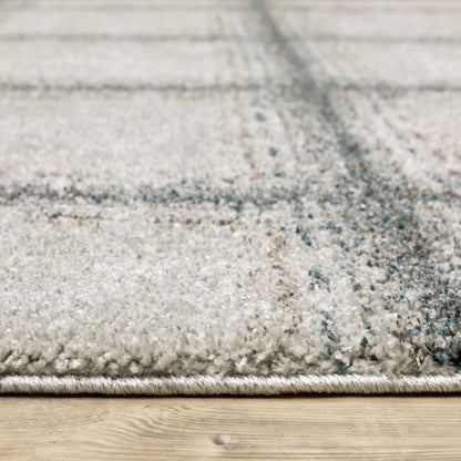 3' X 5' Grey Teal And Beige Geometric Power Loom Stain Resistant Area Rug