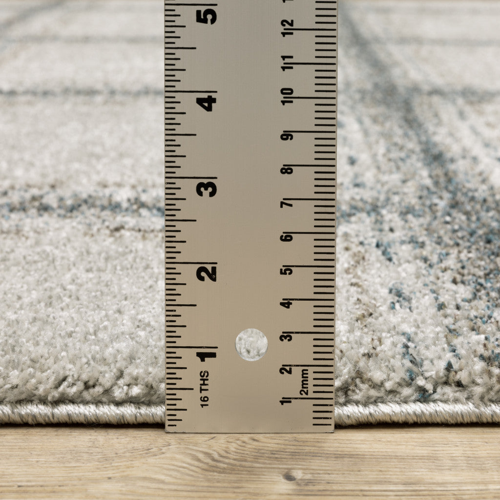 3' X 5' Grey Teal And Beige Geometric Power Loom Stain Resistant Area Rug