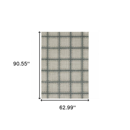 5' X 8' Grey Teal And Beige Geometric Power Loom Stain Resistant Area Rug