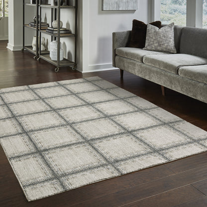 6' X 9' Grey Teal And Beige Geometric Power Loom Stain Resistant Area Rug