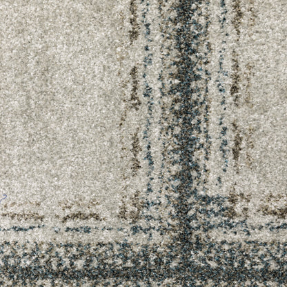 10' X 13' Grey Teal And Beige Geometric Power Loom Stain Resistant Area Rug