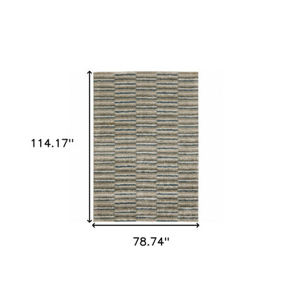 6' X 9' Teal Blue Grey And Tan Geometric Power Loom Stain Resistant Area Rug