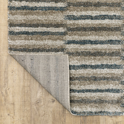 8' X 11' Teal Blue Grey And Tan Geometric Power Loom Stain Resistant Area Rug