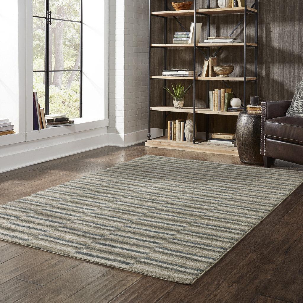 10' X 13' Teal Blue Grey And Tan Geometric Power Loom Stain Resistant Area Rug