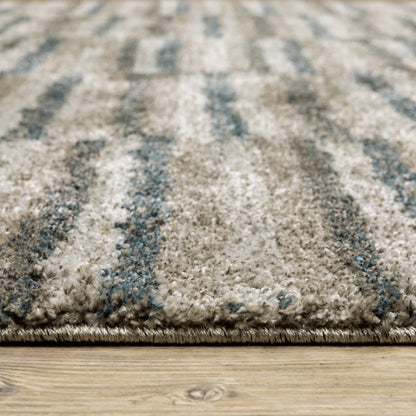 10' X 13' Teal Blue Grey And Tan Geometric Power Loom Stain Resistant Area Rug