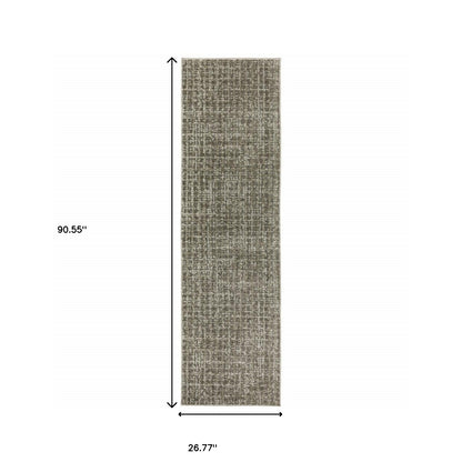 2' X 8' Grey Tan And Beige Geometric Power Loom Stain Resistant Runner Rug