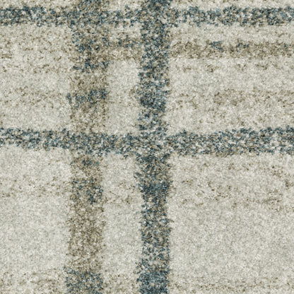 2' X 8' Grey Teal Beige And Tan Geometric Power Loom Stain Resistant Runner Rug