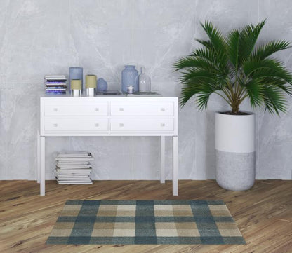 3' X 5' Teal Grey Tan And Beige Geometric Power Loom Stain Resistant Area Rug