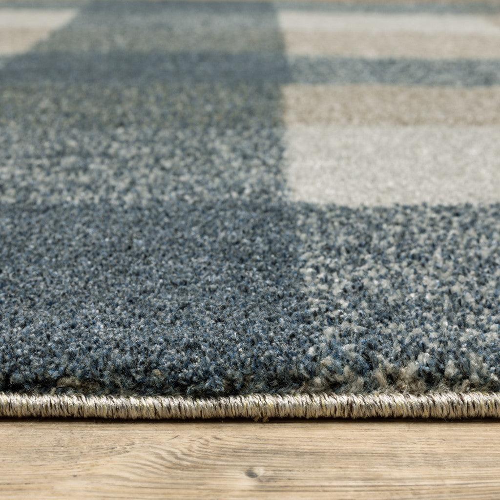 3' X 5' Teal Grey Tan And Beige Geometric Power Loom Stain Resistant Area Rug