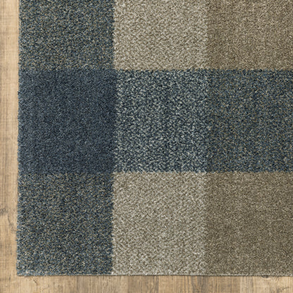 3' X 5' Teal Grey Tan And Beige Geometric Power Loom Stain Resistant Area Rug