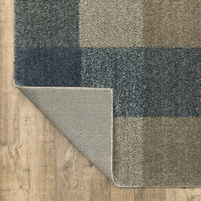 5' X 8' Teal Grey Tan And Beige Geometric Power Loom Stain Resistant Area Rug