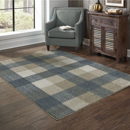 6' X 9' Teal Grey Tan And Beige Geometric Power Loom Stain Resistant Area Rug