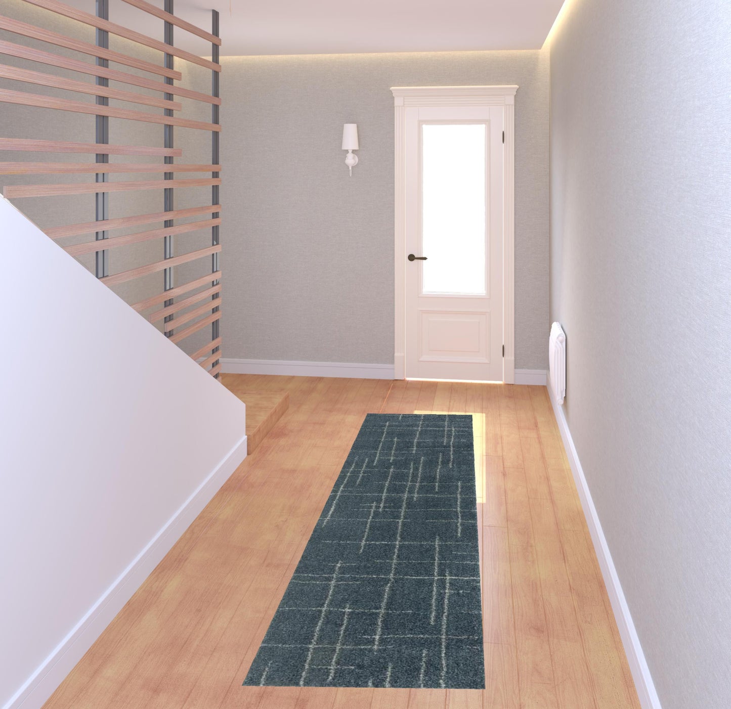 2' X 8' Blue And Grey Geometric Power Loom Stain Resistant Runner Rug