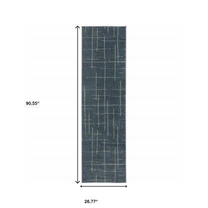 2' X 8' Blue And Grey Geometric Power Loom Stain Resistant Runner Rug