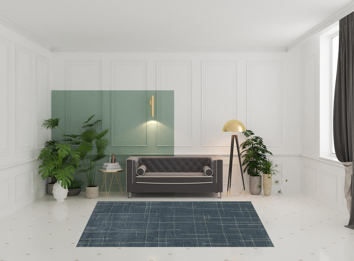 6' X 9' Blue And Grey Geometric Power Loom Stain Resistant Area Rug