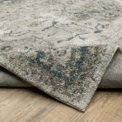 2' X 8' Grey Blue And Teal Oriental Power Loom Stain Resistant Runner Rug