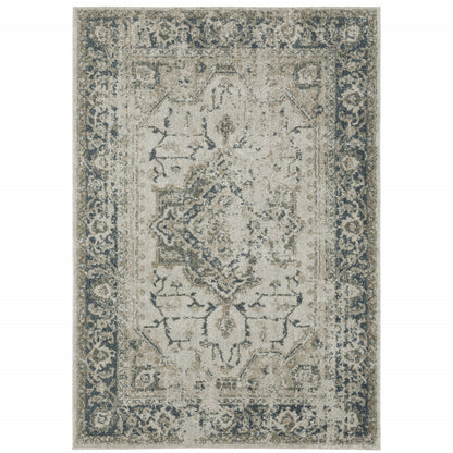5' X 8' Grey Blue And Teal Oriental Power Loom Stain Resistant Area Rug