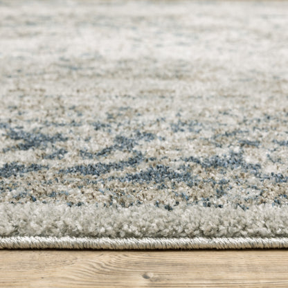 5' X 8' Grey Blue And Teal Oriental Power Loom Stain Resistant Area Rug