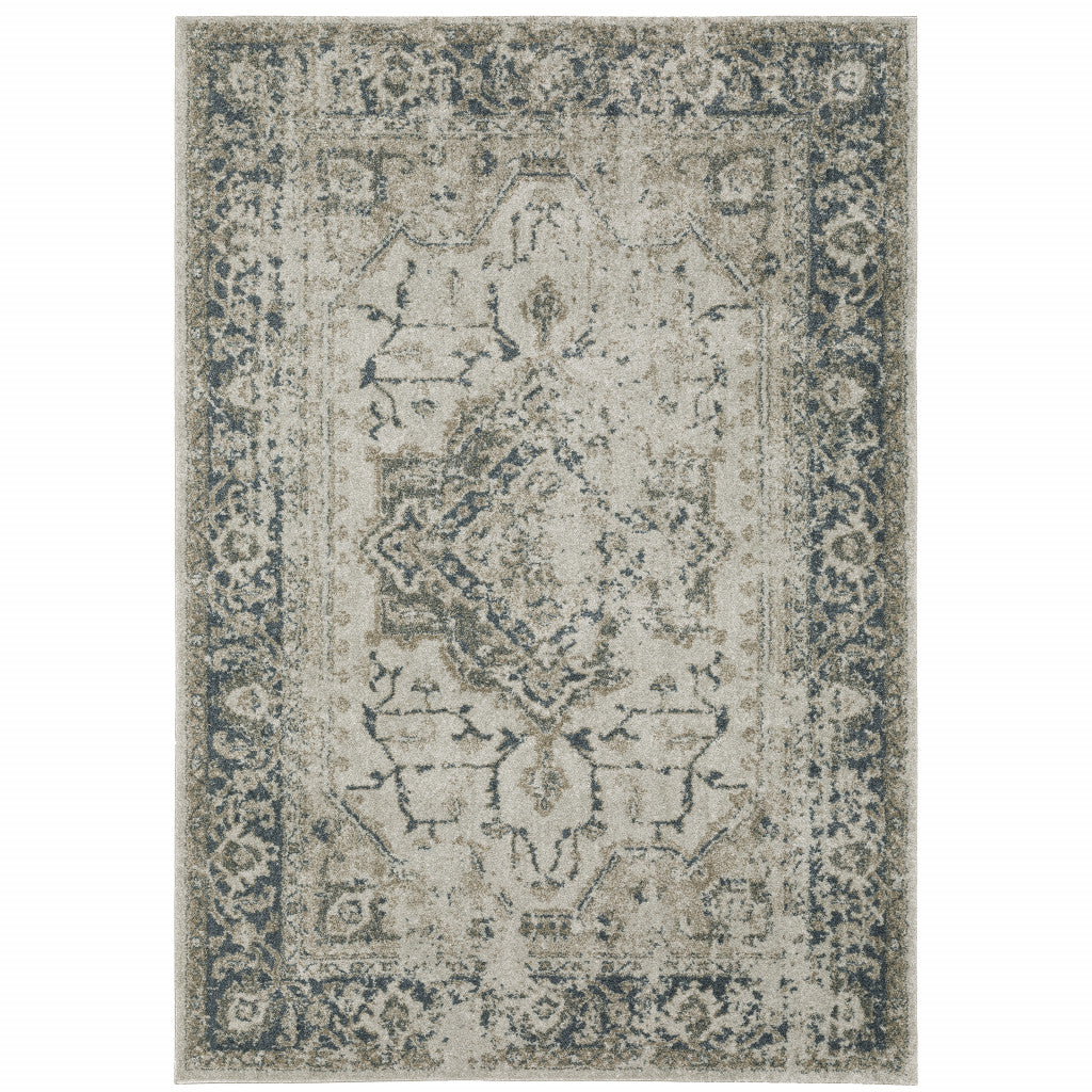 6' X 9' Grey Blue And Teal Oriental Power Loom Stain Resistant Area Rug