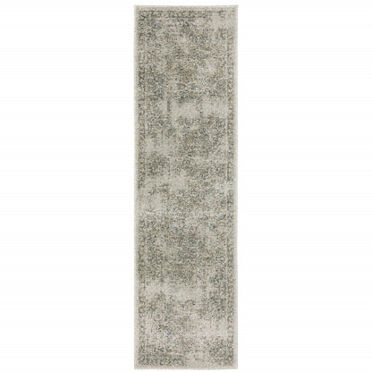 2' X 8' Grey Beige And Teal Oriental Power Loom Stain Resistant Runner Rug