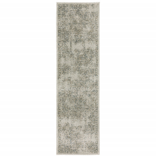 2' X 8' Grey Beige And Teal Oriental Power Loom Stain Resistant Runner Rug