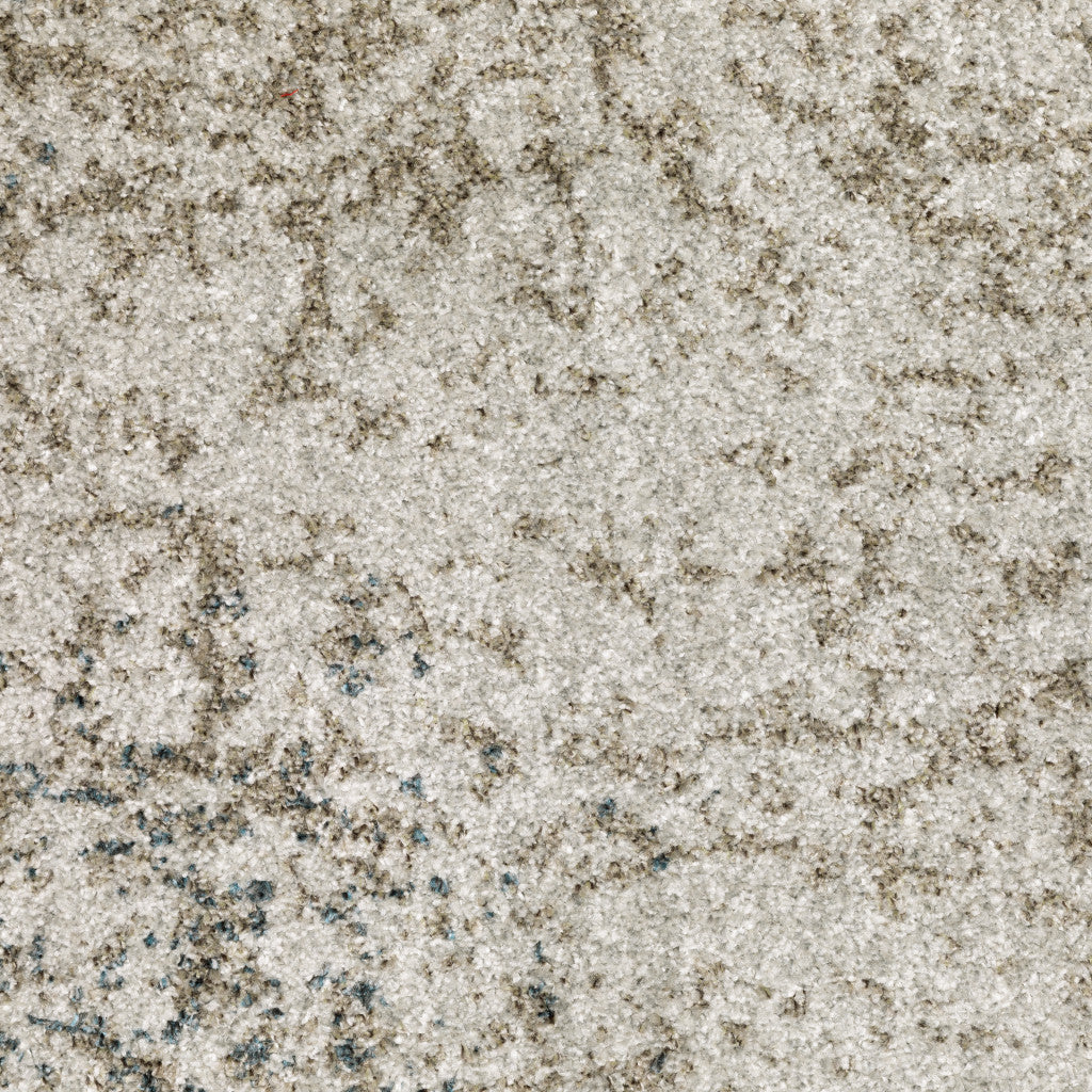 2' X 8' Grey Beige And Teal Oriental Power Loom Stain Resistant Runner Rug