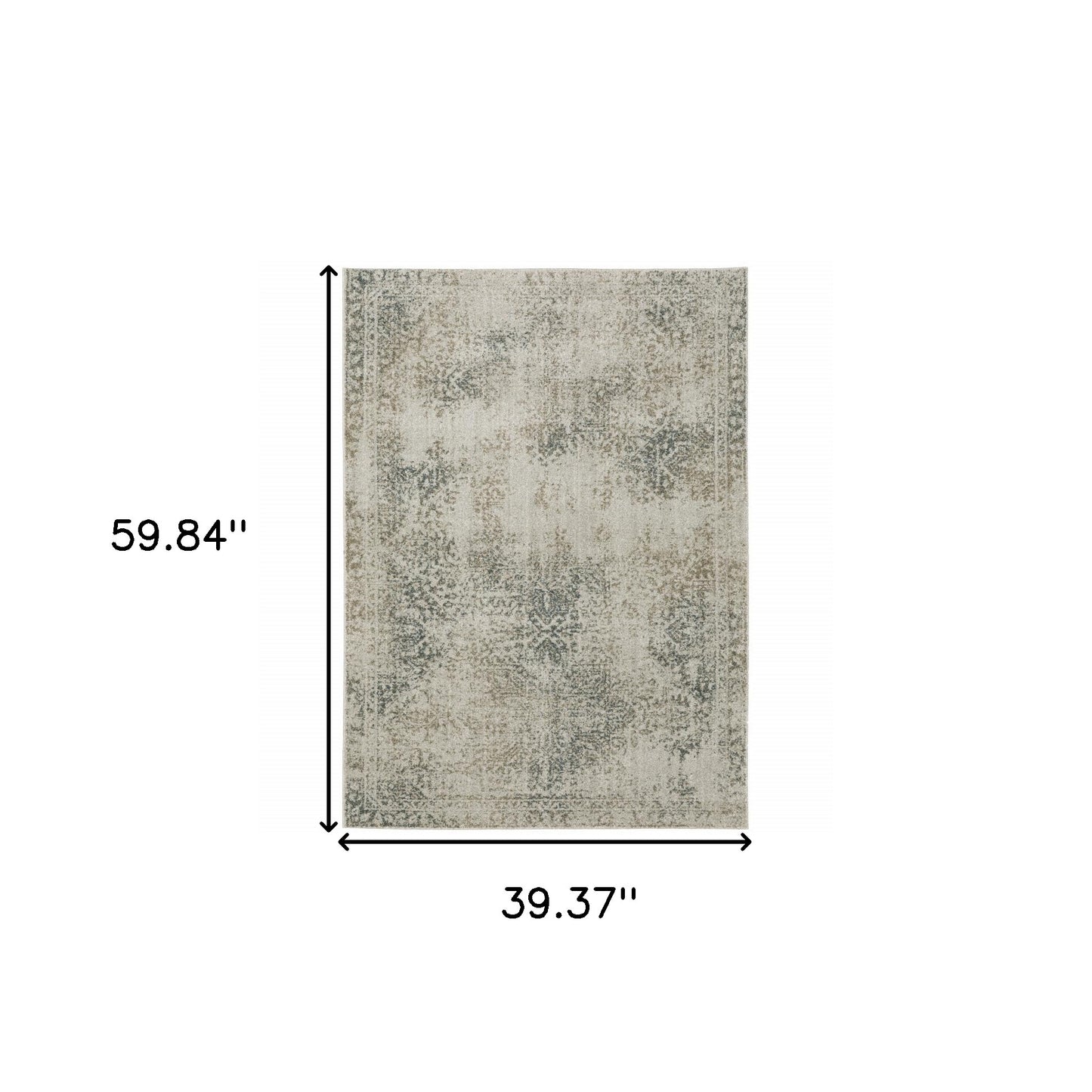 3' X 5' Grey Beige And Teal Oriental Power Loom Stain Resistant Area Rug