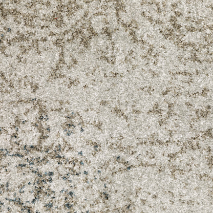 3' X 5' Grey Beige And Teal Oriental Power Loom Stain Resistant Area Rug