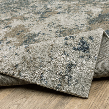 2' X 8' Teal Grey Tan And Beige Abstract Power Loom Stain Resistant Runner Rug