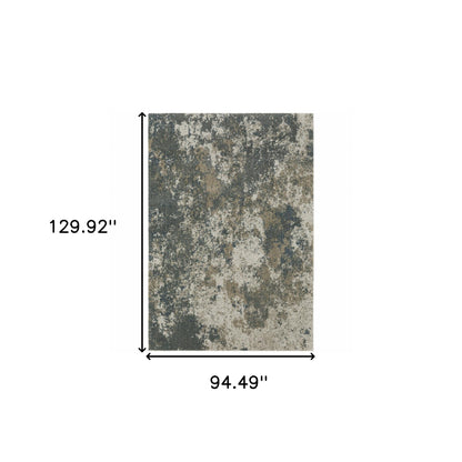 8' X 11' Teal Grey Tan And Beige Abstract Power Loom Stain Resistant Area Rug